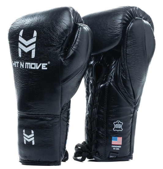 Hit N Move Bokshandschoenen Pro Fight Laces Zwart
