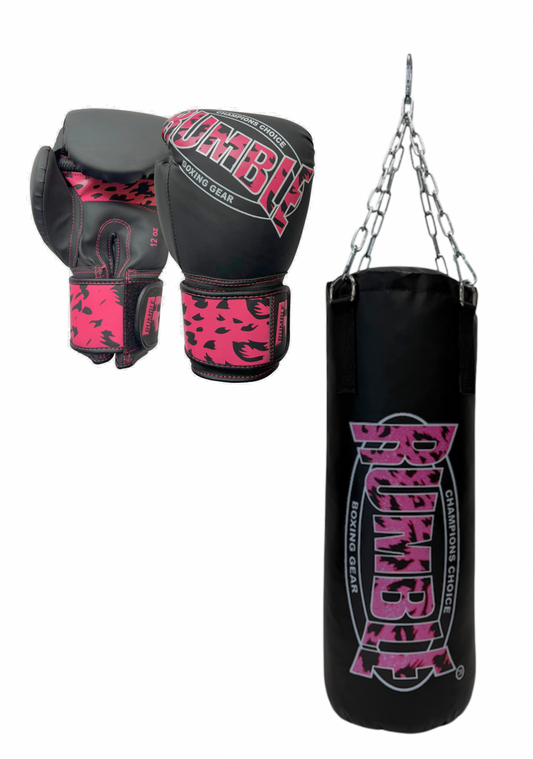 Rumble Bokszak Camo Set voor Kinderen Zwart/Roze